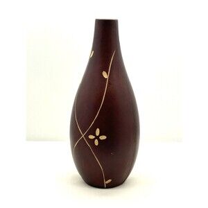 Wooden 7” Flower Bud Vase Etched